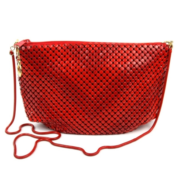 Vintage Red Chevron Metal Mesh Handbag Evening Bag Crossbody with Chain Strap - Picture 1 of 7